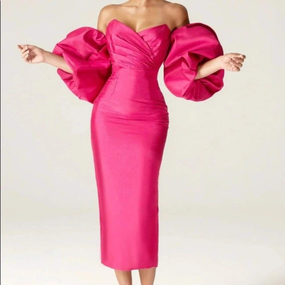 Hot Pink Puff Sleeve Maxi Dress (BrandName) - SHORTENED! - Picture 1 of 5